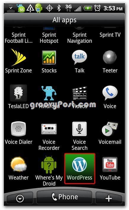 Wordpress no ícone Android na tela inicial - dock