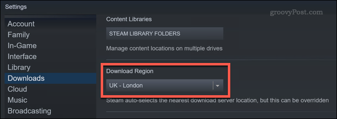 Configurando a região de download do Steam