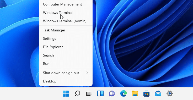 abra o menu do terminal do Windows