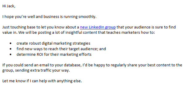 e-mail de divulgação do grupo do LinkedIn