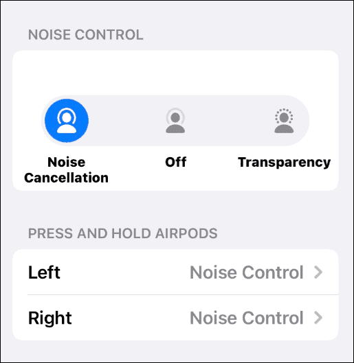 opções de cancelamento de ruído