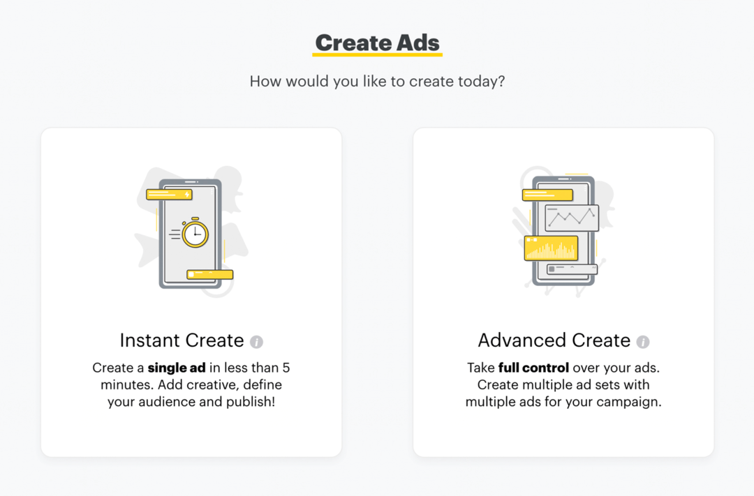 configurar anúncios do Snapchat por meio da criação instantânea ou da criação avançada
