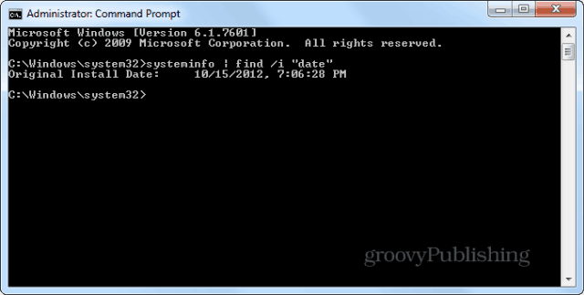 Data da instalação do Windows cmd prompt systeminfo enter