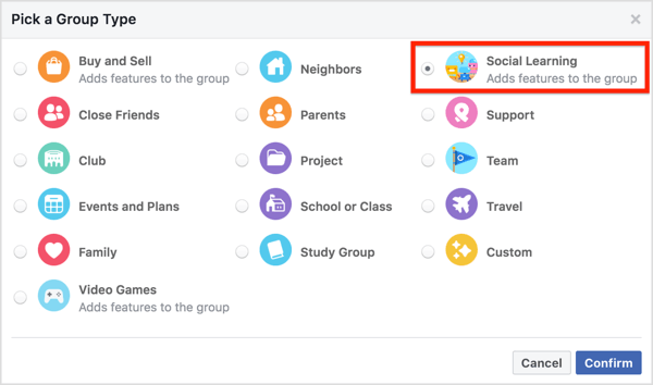 Para definir seu grupo para Aprendizado Social, clique em Mais sob a cobertura do grupo e selecione Editar Configurações do Grupo.