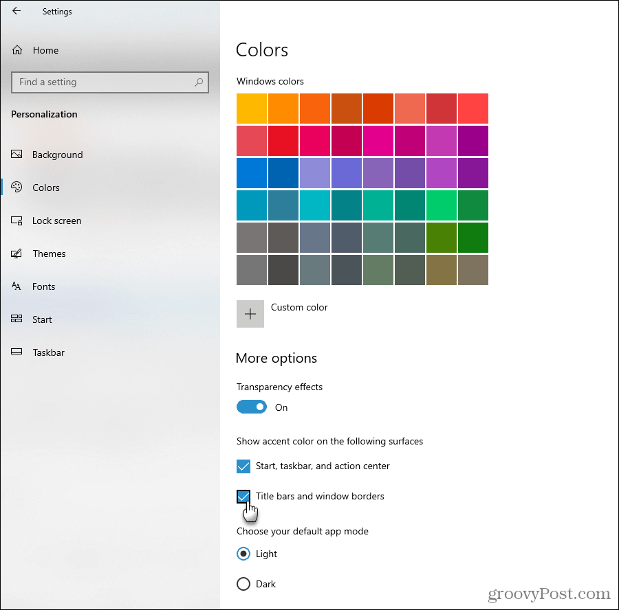 Mostrar opções de cores de destaque no Windows 10