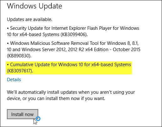 Atualização cumulativa do Windows 10 KB3097617 agora disponível