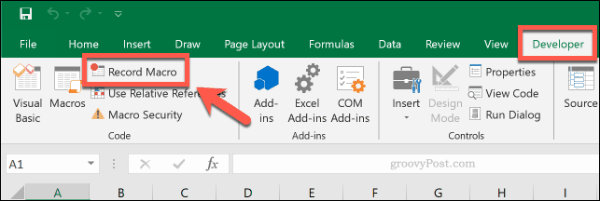 O botão Gravar Macro no Microsoft Excel
