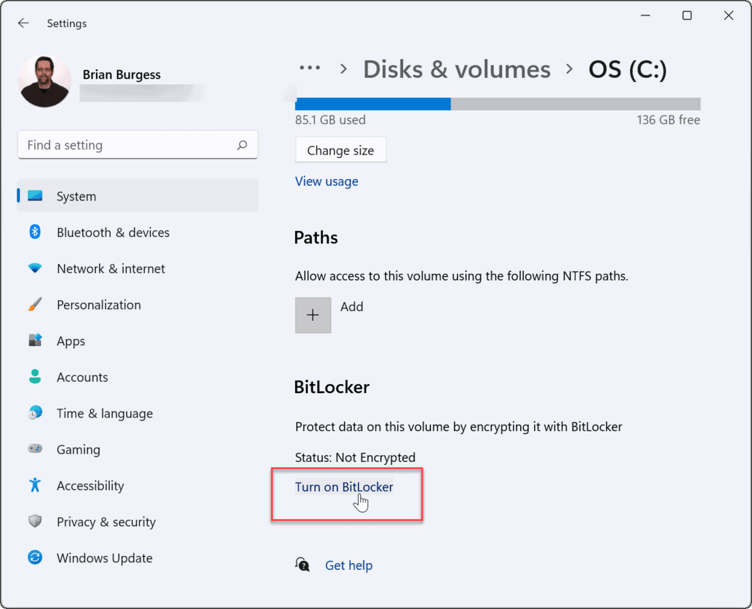 Ativar o bitlocker usar a criptografia do bitlocker no Windows 11