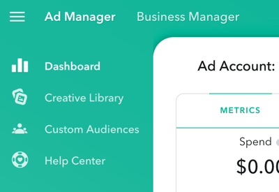 O Ad Manager tem quatro seções principais que você pode acessar no canto superior esquerdo da página.