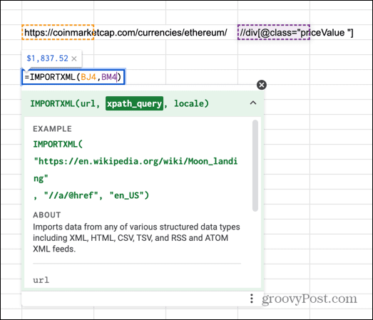 planilhas do google importxml