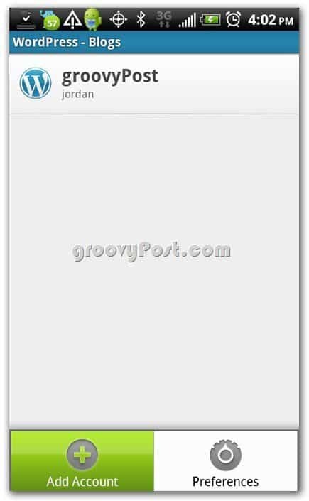 Wordpress no Android Adicionar uma nova conta