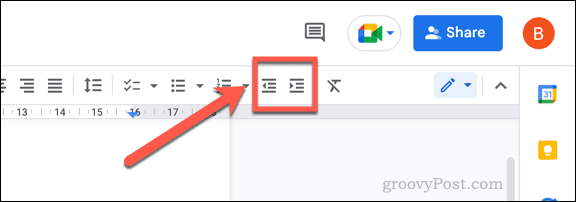 Opções para recuar o texto no Google Docs