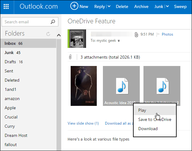 Salve os anexos do Outlook.com no OneDrive com um clique