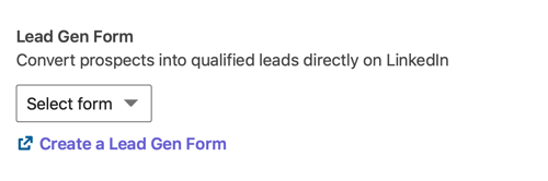 Como criar anúncio carrossel de geração de leads no LinkedIn, etapa 6, selecione o formulário de geração de leads