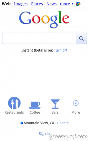 botões de localização do Google Mobile