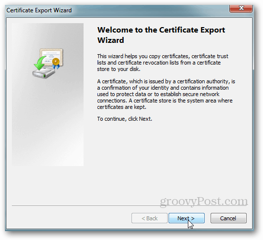 Exportação de certificados do Windows