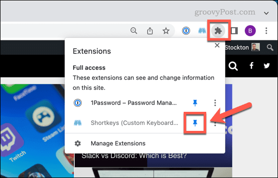 Fixar um ícone de extensão no Chrome