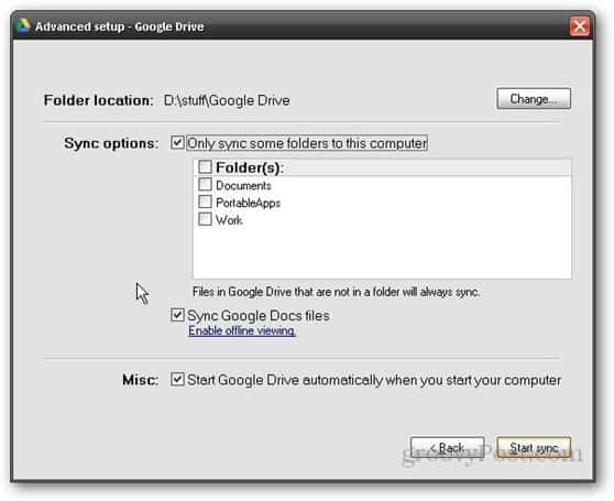 sincronização seletiva do Google Drive