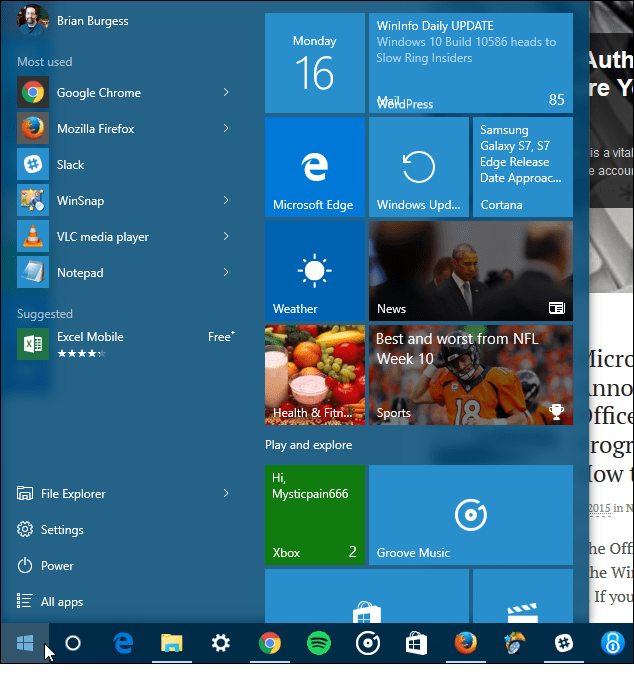 Windows 10 Inicie três colunas