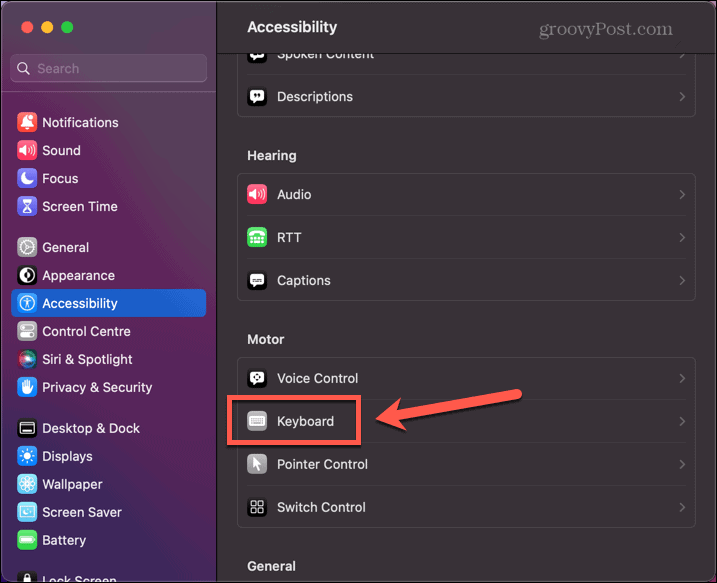configurações de acessibilidade do teclado mac