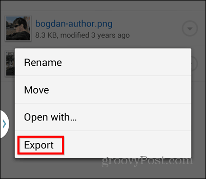 Exportação do Dropbox para exportação SD