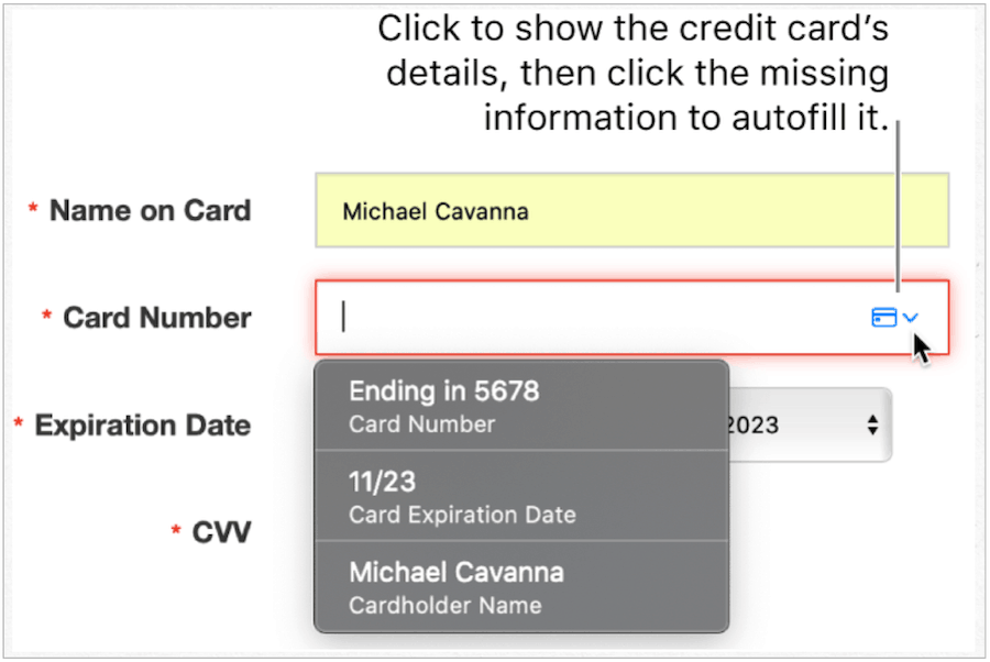 Cartão de crédito do iCloud Keychain