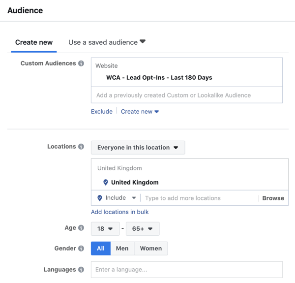 Crie uma campanha de alcance de anúncios no Facebook, etapa 4.