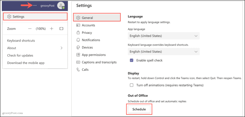 Agende a ausência do escritório a partir de suas configurações