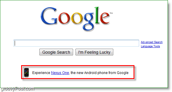 Nexus one sendo anunciado na página inicial do Google.