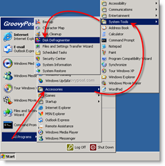 Iniciar o desfragmentador de disco no Windows XP