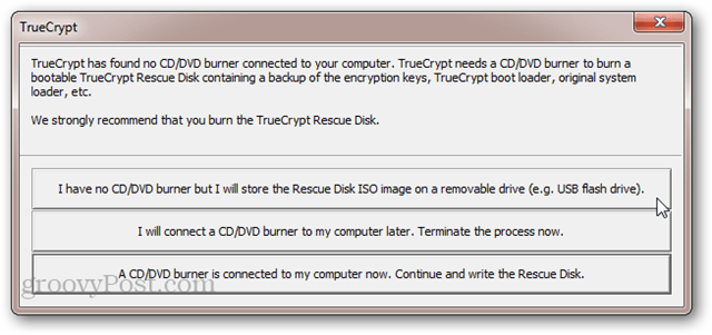 TrueCrypt Sem gravador de CD / DVD