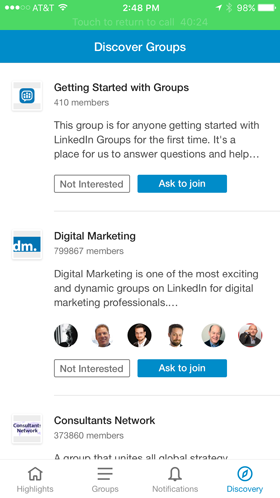 app descobrir grupo do LinkedIn