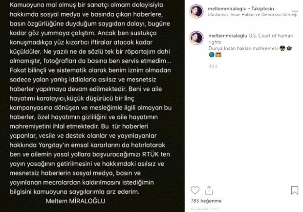 Atriz Meltem Miraloğlu, não negue a notícia de que se divorciou!