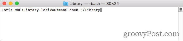 Abra a pasta Biblioteca no Finder no Terminal no Mac