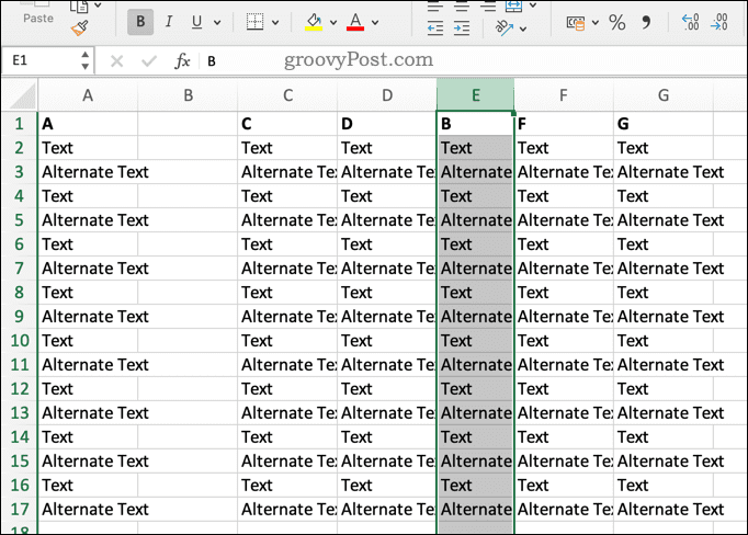 Sobrescrevendo uma coluna do Excel
