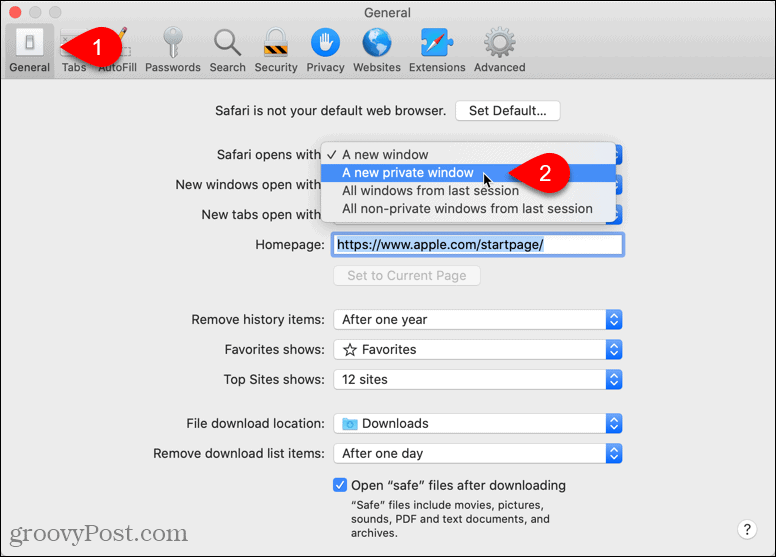 O Safari abre com uma nova janela privada