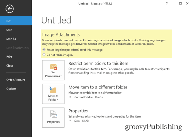 Outlook 2013 Redimensionar imagens para mensagem