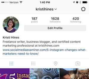 configurações de perfil de negócios do instagram