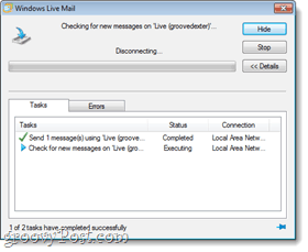 Teste de sincronização de email do Windows Live