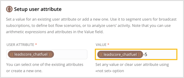 Crie um novo atributo de usuário e defina um valor para ele no Chatfuel.