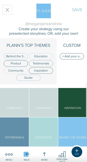 Use marcadores de posição codificados por cores no Plann para ajudar a planejar o conteúdo do feed do Instagram.