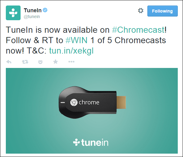 Promoção TuneIn Twitter Chromecast