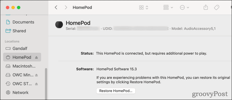 Restaurar HomePod do macOS