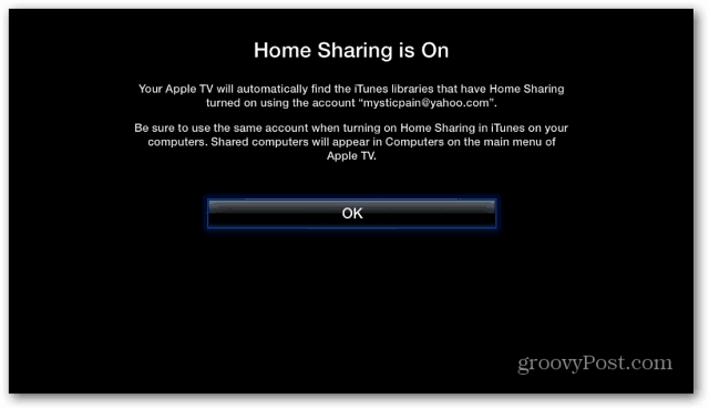 Compartilhamento doméstico na Apple TV