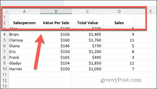 excel nova linha