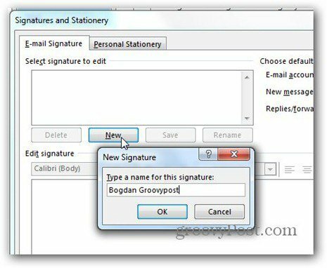 Outlook 2013 usa o nome da assinatura