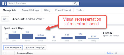 relatórios de gastos com anúncios do gerenciador de anúncios do Facebook