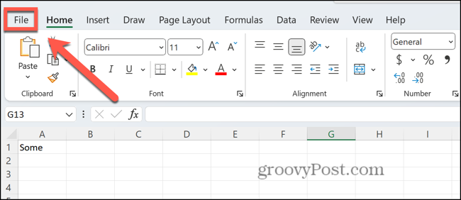 menu de arquivo excel