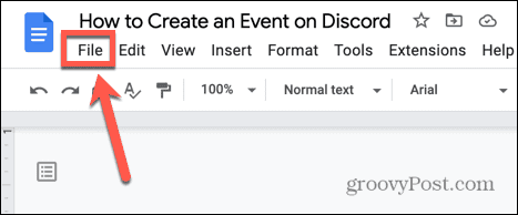 menu de arquivo do google docs