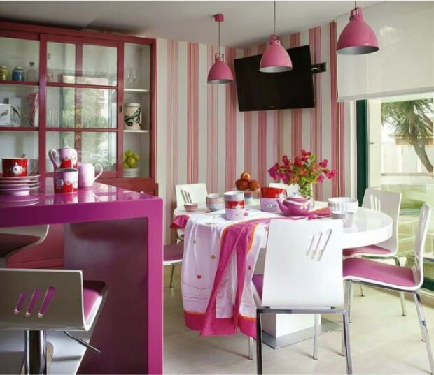 Recomendações modernas de decoração de cozinha rosa
